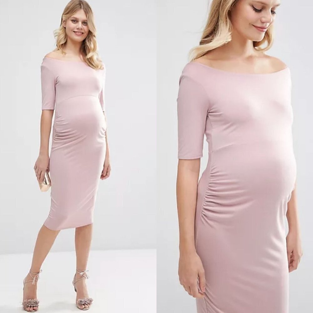 ASOS Maternity Womens 2 Blush Pink Bardot Dress With Half Sleeve